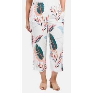 Cynthia Rowley Women's Plus 100% Linen Lightweight Leaf Print Pull-On‎ Pants 2X